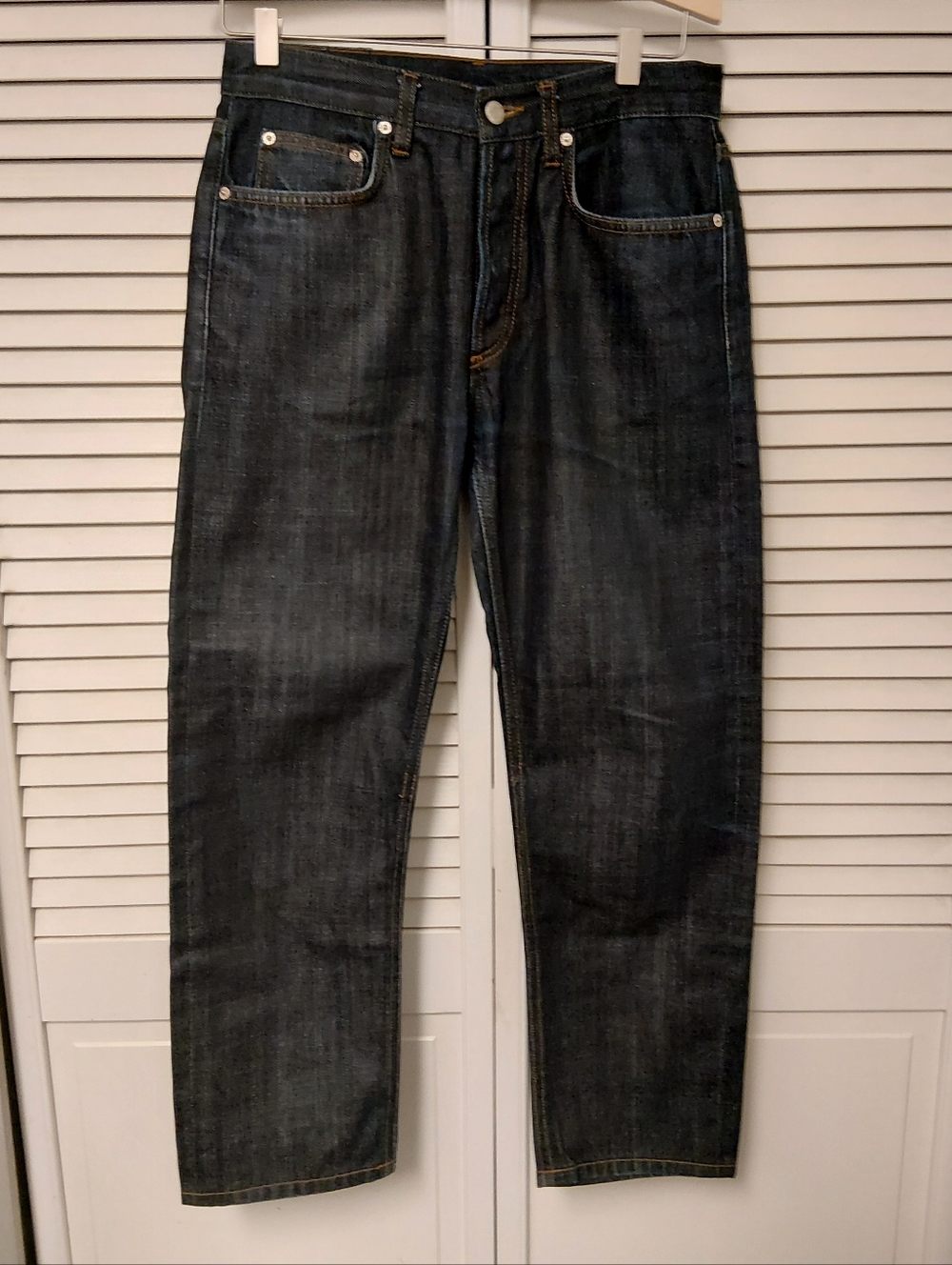Sandro Paris Straight Selvedge Raw Jeans in Dark Indigo